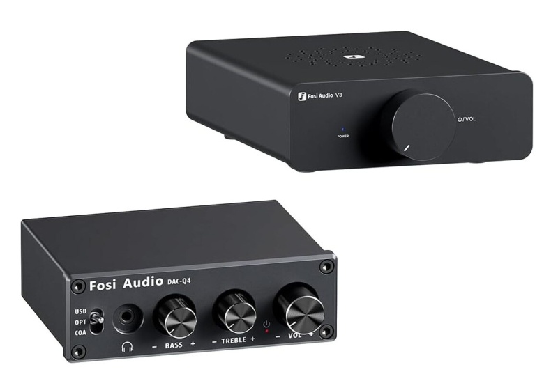 Fosi Audio V3 Stereo Amplifier And Q4 Mini Dac/Headphone Amplifier Bundle