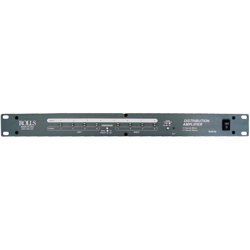 Rolls Ra63b Rack Mount Distribution Amp 8 Channel Mono/4 Channel Stereo W/Screw Terminals