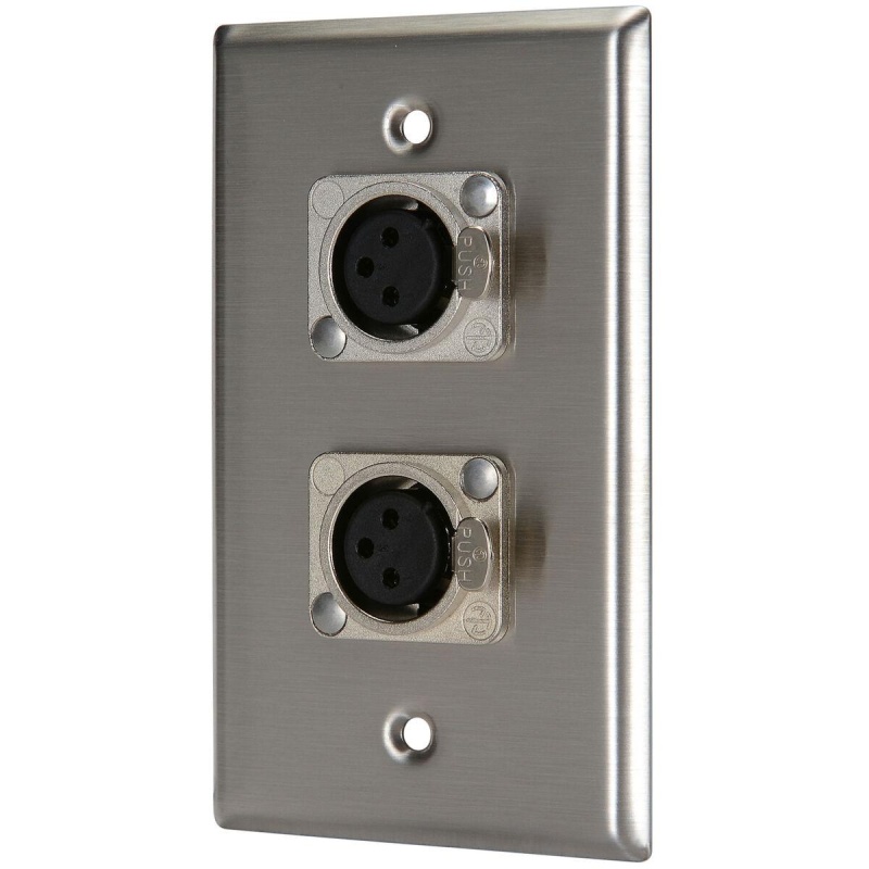 Pro Co Wp1013 (2) Xlr Female Stainless Steel Metal Wallplate Single Gang