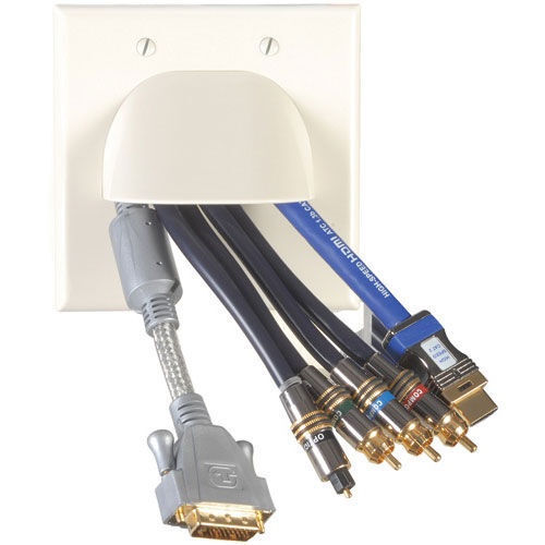Vanco Dual-Gang Reversible Bulk Cable Wall Plate – Almond