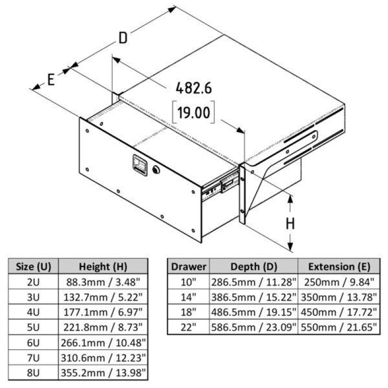 Penn-Elcom R2293-2Uk Locking Rack Drawer 2U 2 Space