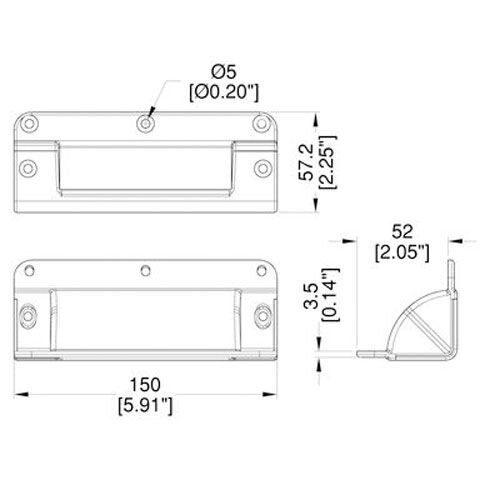 Penn-Elcom H1025 Cabinet Corner Handle Black 5.91" X 2.25"