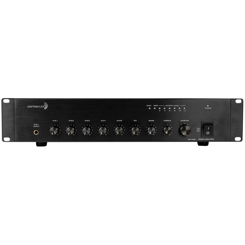 Dayton Audio Da120r Commercial Audio Amplifier 120W 70V/ 100V/ 4 Ohm Mixer - 3 Mic 2 Aux 1 Telephone Input