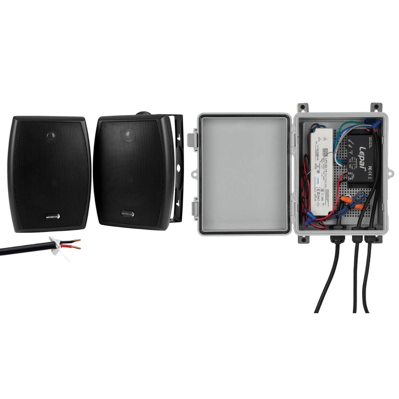 2 X 30W Outdoor Bluetooth 5.0 Amplifier Kit With Ac Cord, Outdoor Speakers And 100 Ft. Speaker Wire