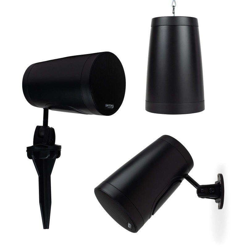 Dayton Audio Powered Outdoor Subwoofer And 4" Compact Pendant /Landscape Speaker Bundle Black