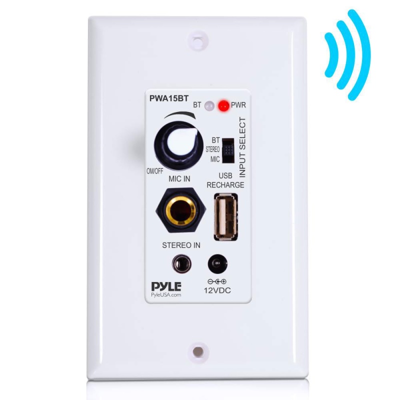 Pyle Pwa15bt In-Wall Wall Plate Audio Control Amplifier With Bluetooth Usb Microphone & Aux Inputs