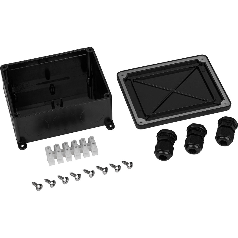 Indoor/Outdoor 4.7" X 3.74" X 2" Ip68 Black Project Box With 3-Feed Through Waterproof Cable Gland Connectors