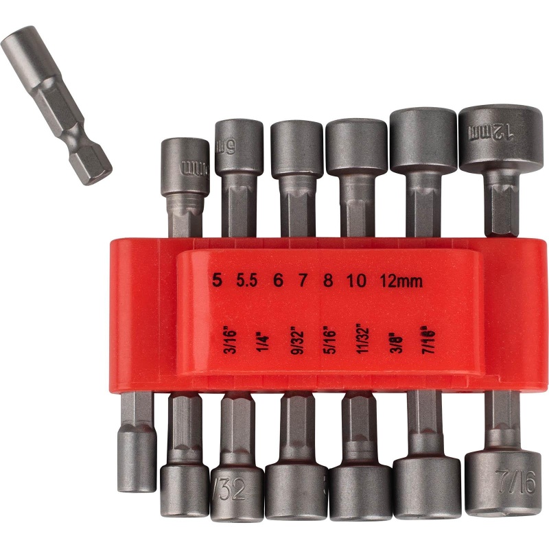 14-Piece Power Nut Driver Set For Impact Drill 1/4" Hex Head Sae And Metric Bits With Holder