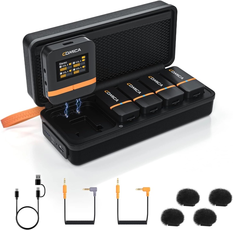 Comica Vimo Q 4-Channel Wireless Microphone System For Court Reporters With Noise Cancellation And 4 Audio Track Output