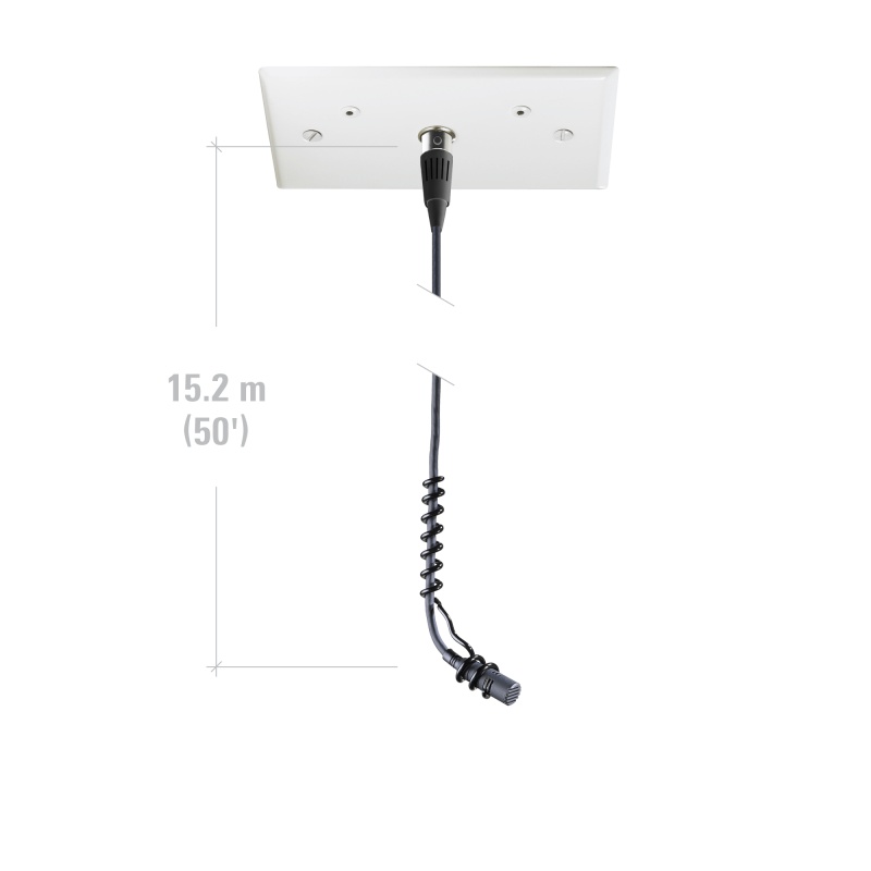 Miniature Cardioid Condenser Hanging Microphone, Phantom Power Only, Includes Wall/Ceiling Plate Power Module