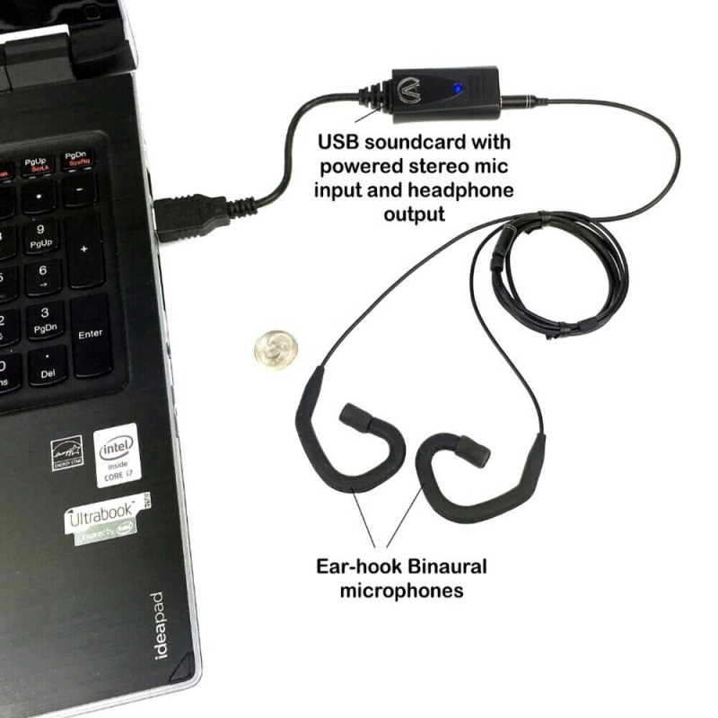 Ultra Low Noise Usb Ear-Mounted Binaural Microphone – Bundle Includes Microphones (Ms-Ehb-2) And Usb Soundcard (Andrea-Usb-Sa)