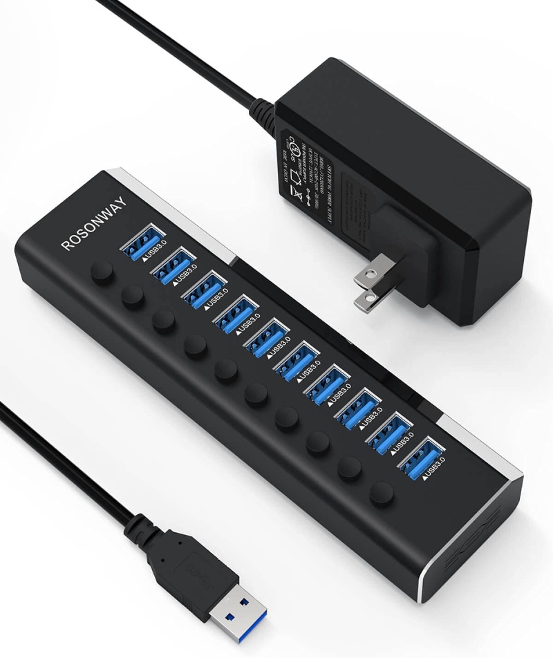 Powered Usb Hub With 10 Ports – Great For Powering/Charging Multiple Usb Powered Devices