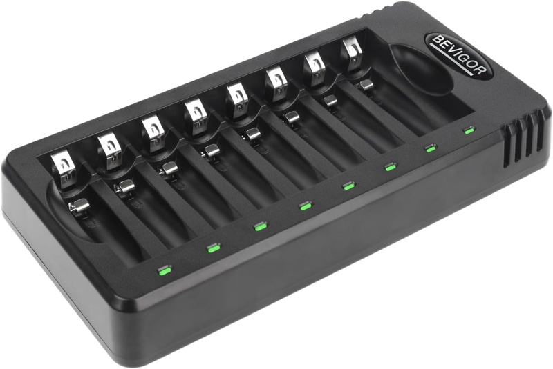 8 Bay Aa/Aaa Battery Charger, Independent Slot Charger With Led Light, Usb High Speed Charging, For Ni-Mh Ni-Cd Rechargeable Batteries, No Adapter