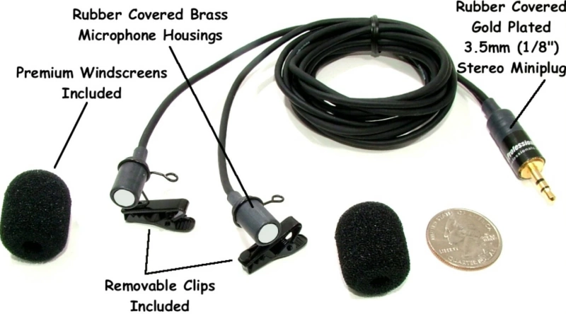 Deluxe Waterproof Binaural Microphones With Premium Cables, Windscreens And Removable Clips – Made In Usa