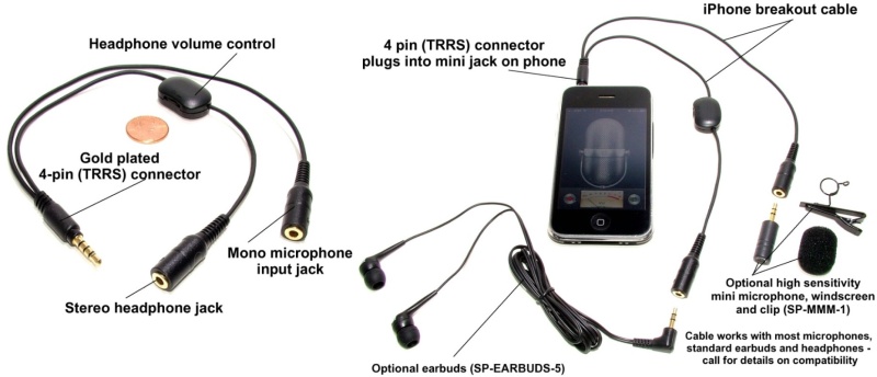Microphone And Headphone Audio Breakout/Splitter Cable For Computers With 4-Pole Combo/Headset Jacks