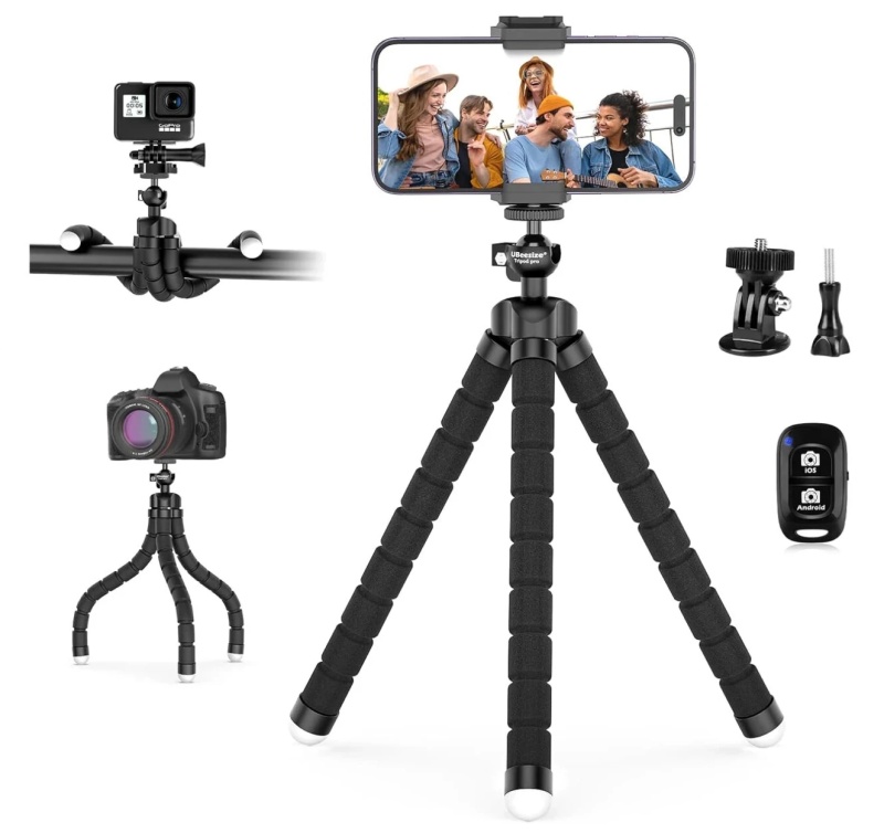 Phone Tripod, Portable And Adjustable Camera Stand Holder With Remote And Universal Clip For Iphone, Android Phone, Camera, Sports Camera Gopro