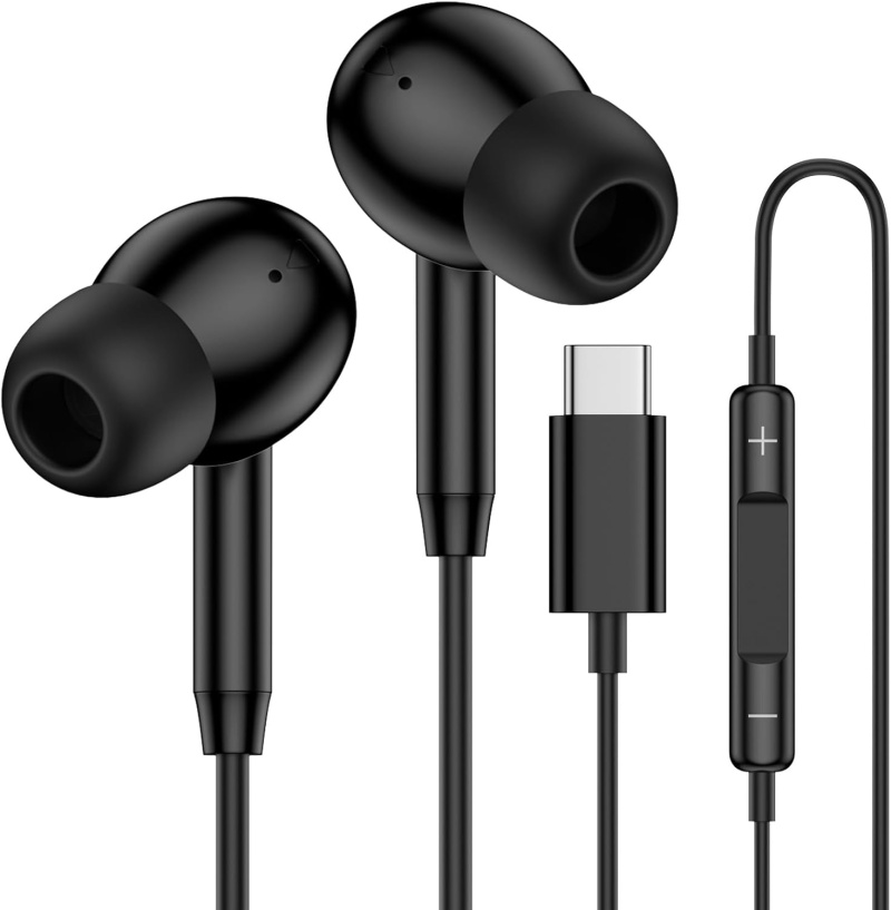 Usb-C Wired Earbuds For Computers, Iphone And Samsung Galaxy With Usb-C Connectors With In-Line Microphone