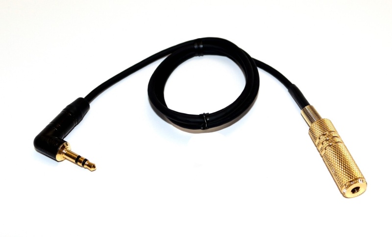 Double Shielded Extension Cable With 90 Degree 3.5Mm (1/8 Inch) Neutrik Plug And 1/8 Inch Or 1/4 Inch Female Connector On Other End. Made In Usa
