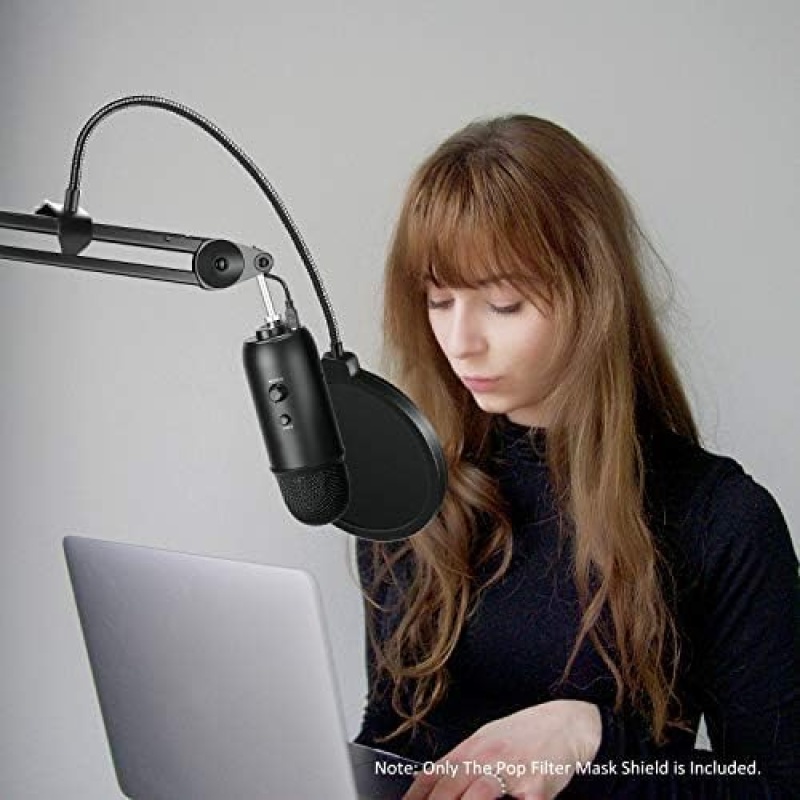Professional Microphone Pop Filter Shield Compatible With Blue Yeti And Any Other Microphone, Dual Layered Wind Pop Screen With A Flexible 360 Degree Gooseneck Clip Stabilizing Arm