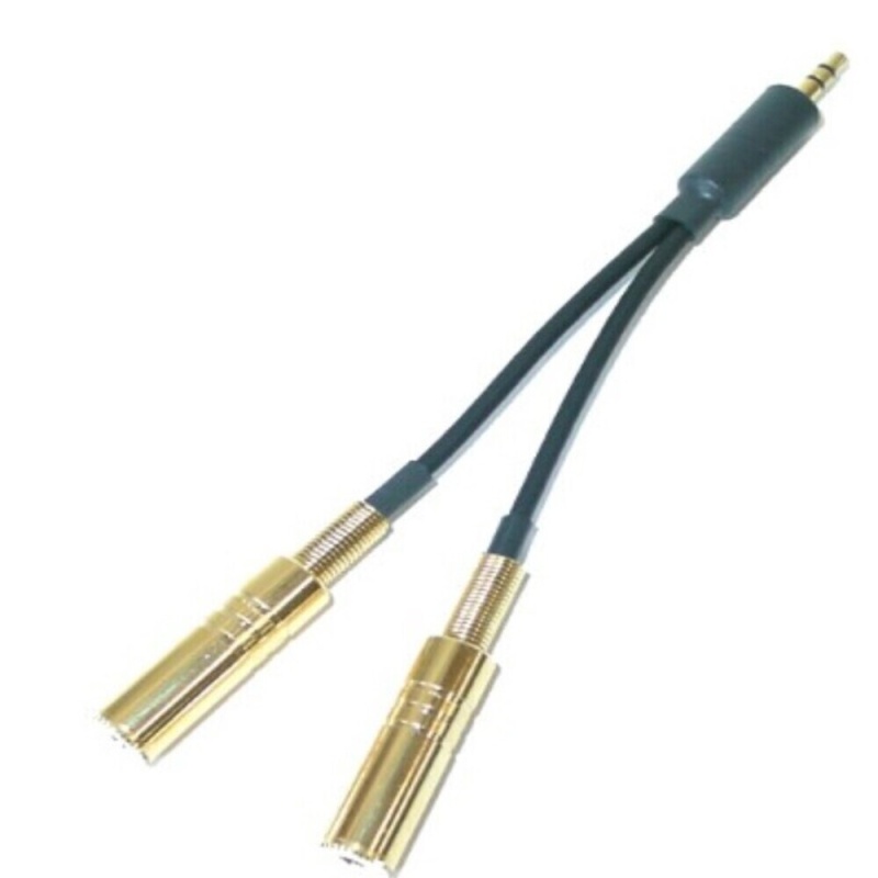 Adapter Cable-Dual Female Mono Phone Jacks To Single Gold Plated Stereo Male Plug