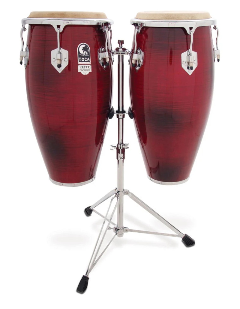 Toca Elite Pro Wood Congas, Quito & Conga With Stand, Crimson Fade