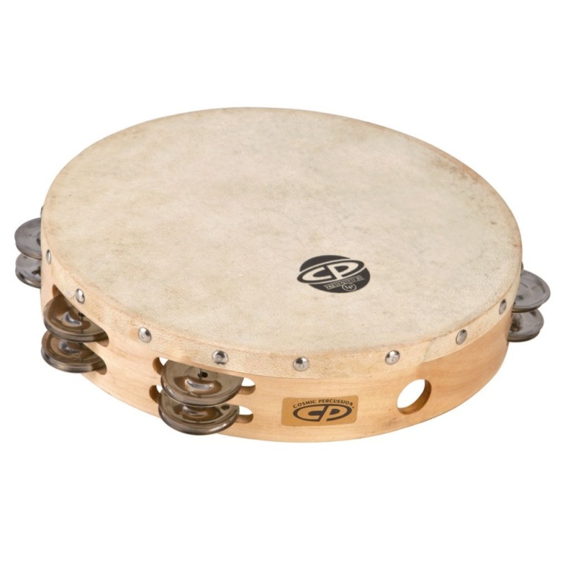 Lp 10" Wood Tambourine, Headed, Double Row Jingles