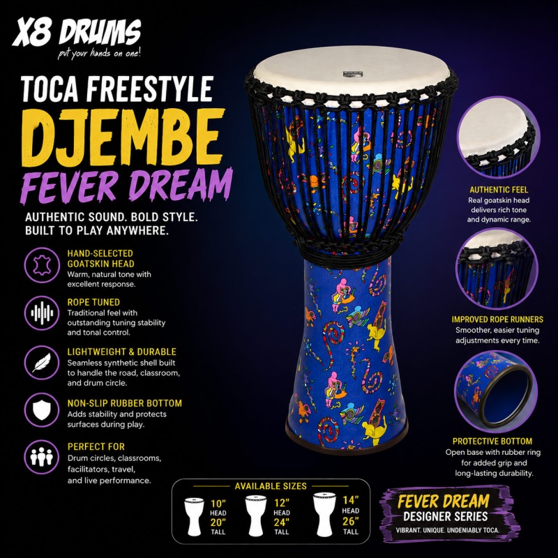 Toca Freestyle Rope Tuned Synthetic Djembe Drum – Fever Dream