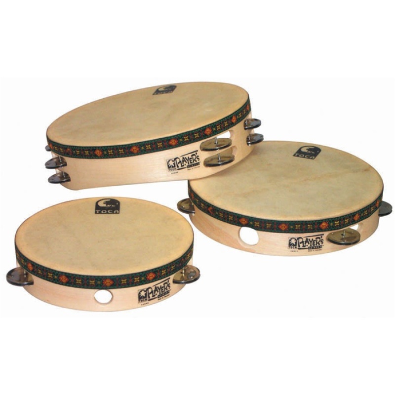Toca Wood 9 In. Tambourine With Head, Steel Jingles