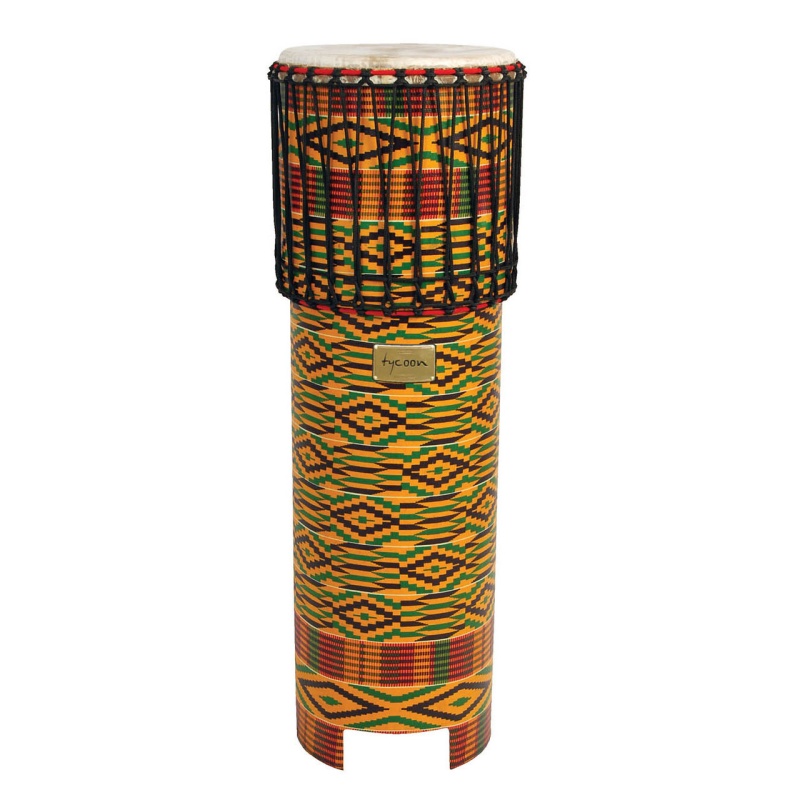 Tycoon Kente Cloth Ngoma Drum 42" West African Goat Skin Siam Oak – Open Box
