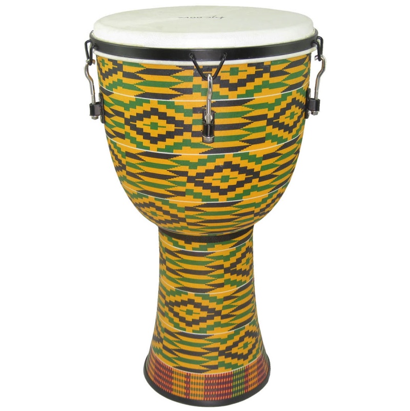 Tycoon 12" Fiberglass Djembe, Key-Tuned, Kente Finish